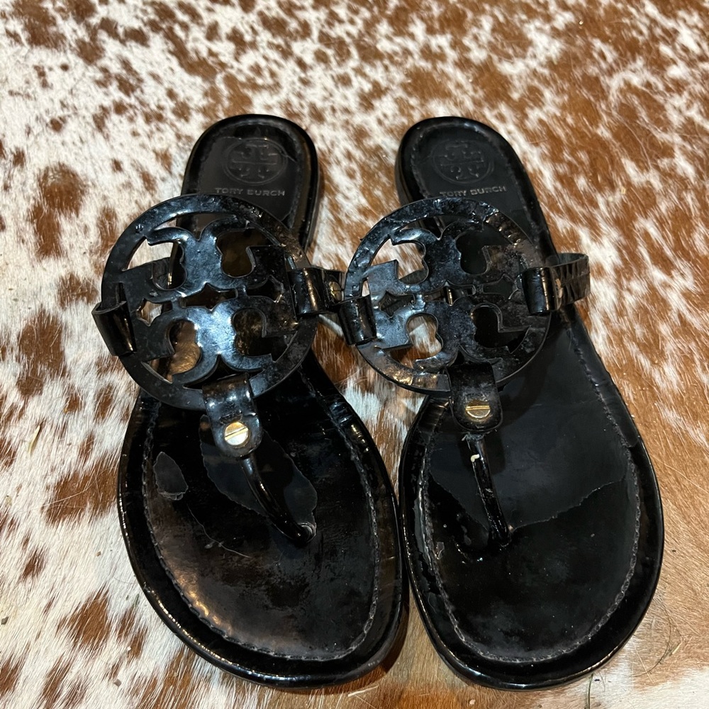 Tory Burch black patent leather sandals